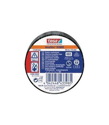ADHESIF ÉLECTRICIEN NOIR 15MM LONGUEUR 10M TESA