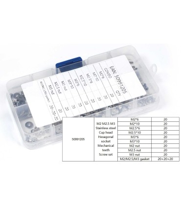 Boîte de vis tête cylindrique Six pans creux, écrous, rondelles 240pcs M2-M3 acier inoxydable