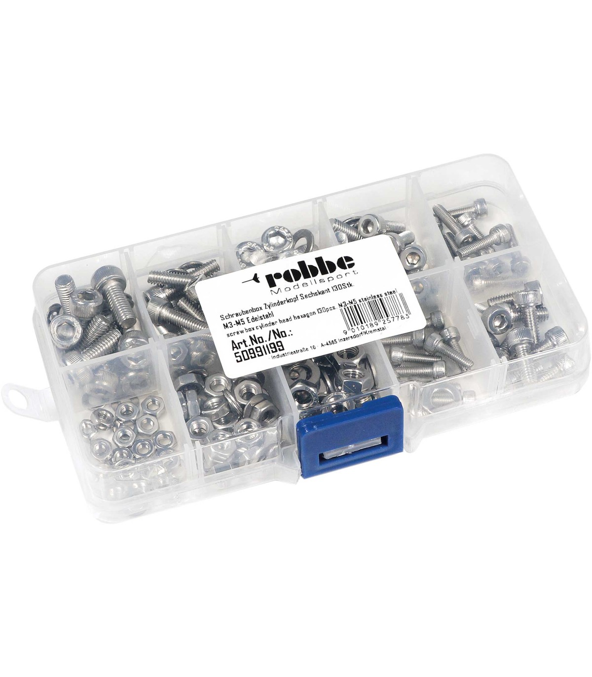 Boîte de vis tête cylindrique hexagonale 130pcs. M3-M5 acier inoxydable