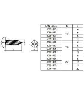 Vis en tôle cruciformes 2,0x10mm 30pcs. acier inoxydable
