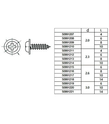 Vis en tôle avec collerette cruciforme 2,6x10mm 30pcs Acier inoxydable