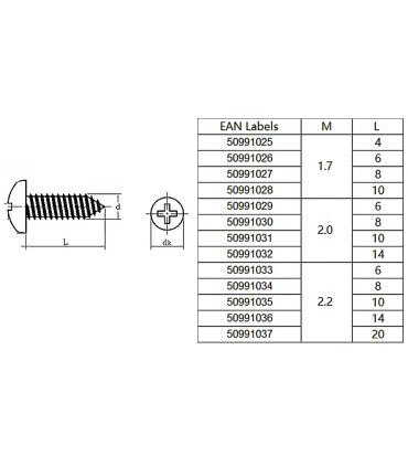 Vis en tôle cruciformes 2,2x14mm 30pcs. acier inoxydable