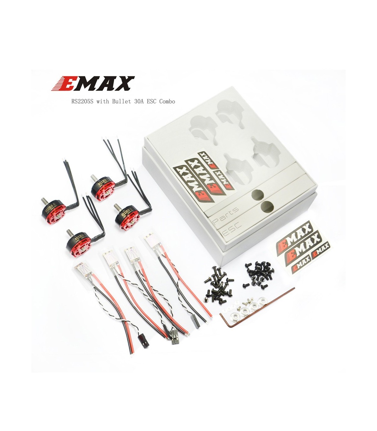 Combo de 4 motores EMAX RS 2205S 2600KV y 4 ESC de 30A Bala