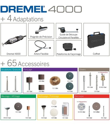 Dremel 4000 multifunzione utensile rotante 175 W (Viene fornito con 4 adattatori 65 accessori, velocità 5000-35000 rpm)