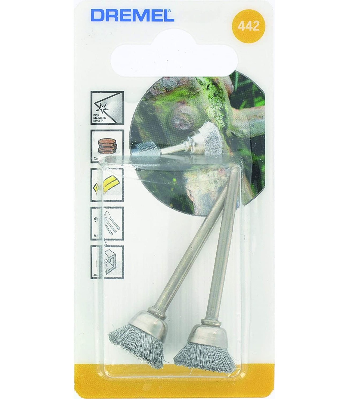 Dremel 442 conjunto de 2 escovas ficha de aço Diâmetro 13mm para limpeza