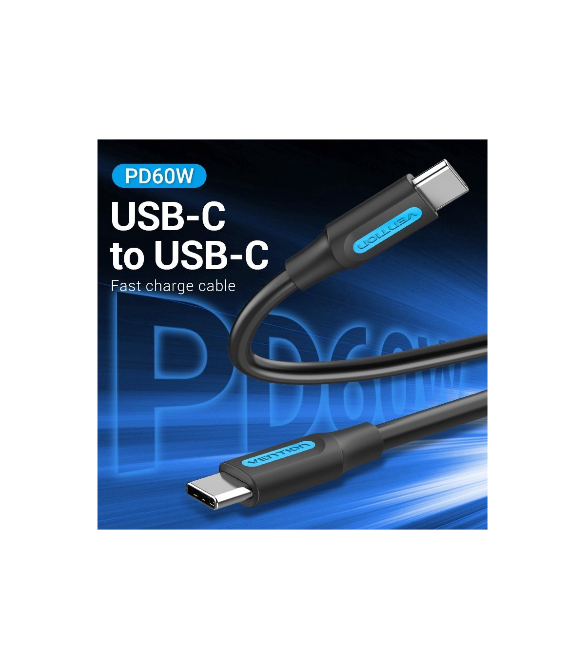 Câble USB 2.0 mâle/mâle Type C PD 60W Noir Vention